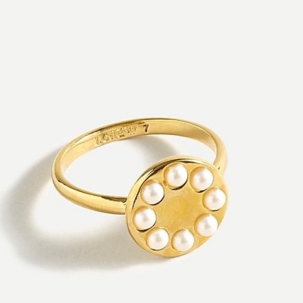 NWT preppy dainty minimalist J. Crew gold plated Pearl Dot Disc Ring size 6